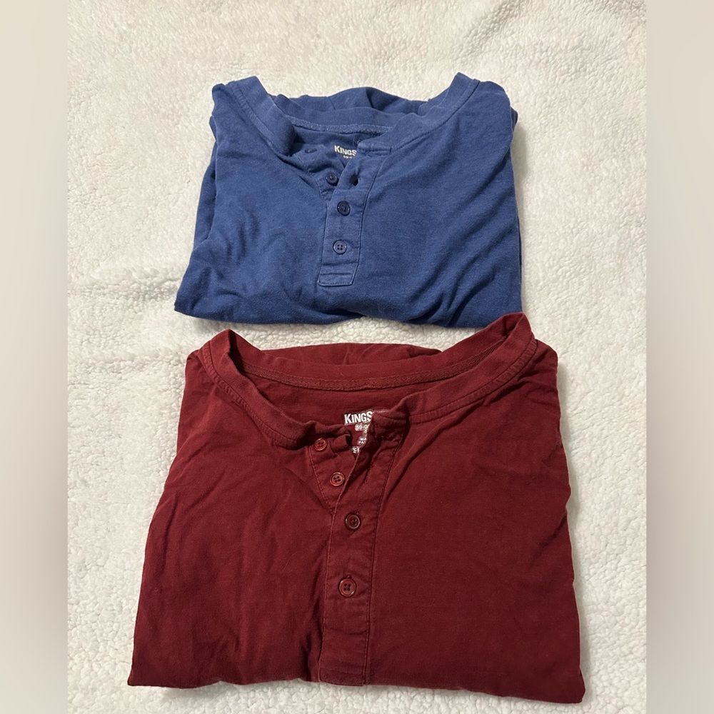 2 king size 5xl Henley t-shirts blue and red v neck with buttons short sleeves